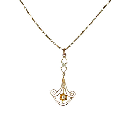 Vintage Rose Gold Diamond and Pearl Drop Neckalce