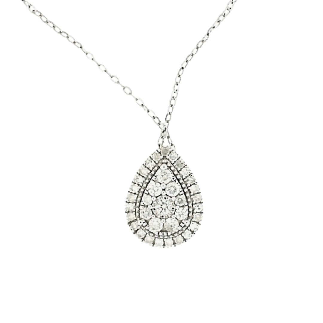 White Silver Round Diamond Teardrop Pendant