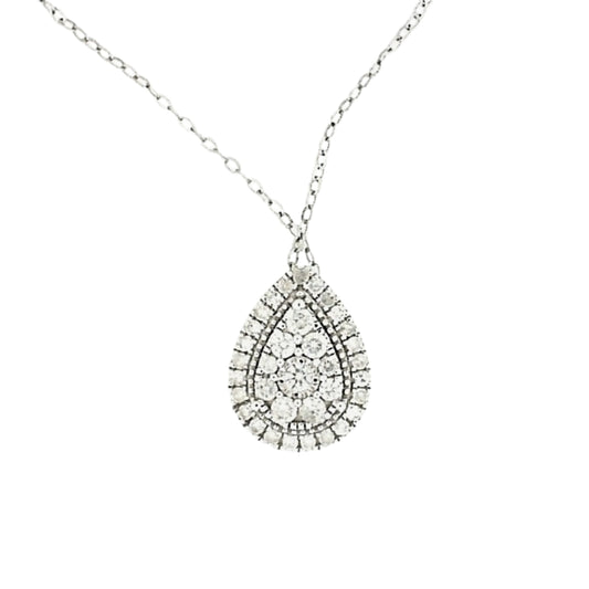 White Silver Round Diamond Teardrop Pendant