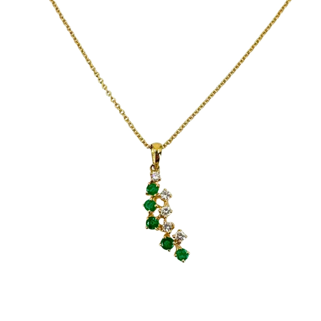 Round Diamond and Emerald Drop Pendant