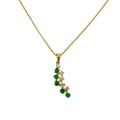 Round Diamond and Emerald Drop Pendant