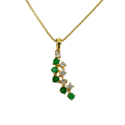 Round Diamond and Emerald Drop Pendant