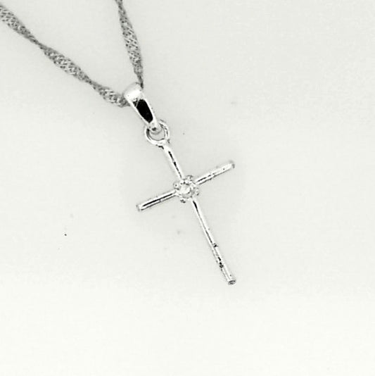 Silver Cz Cross Pendant with Singapore Chain