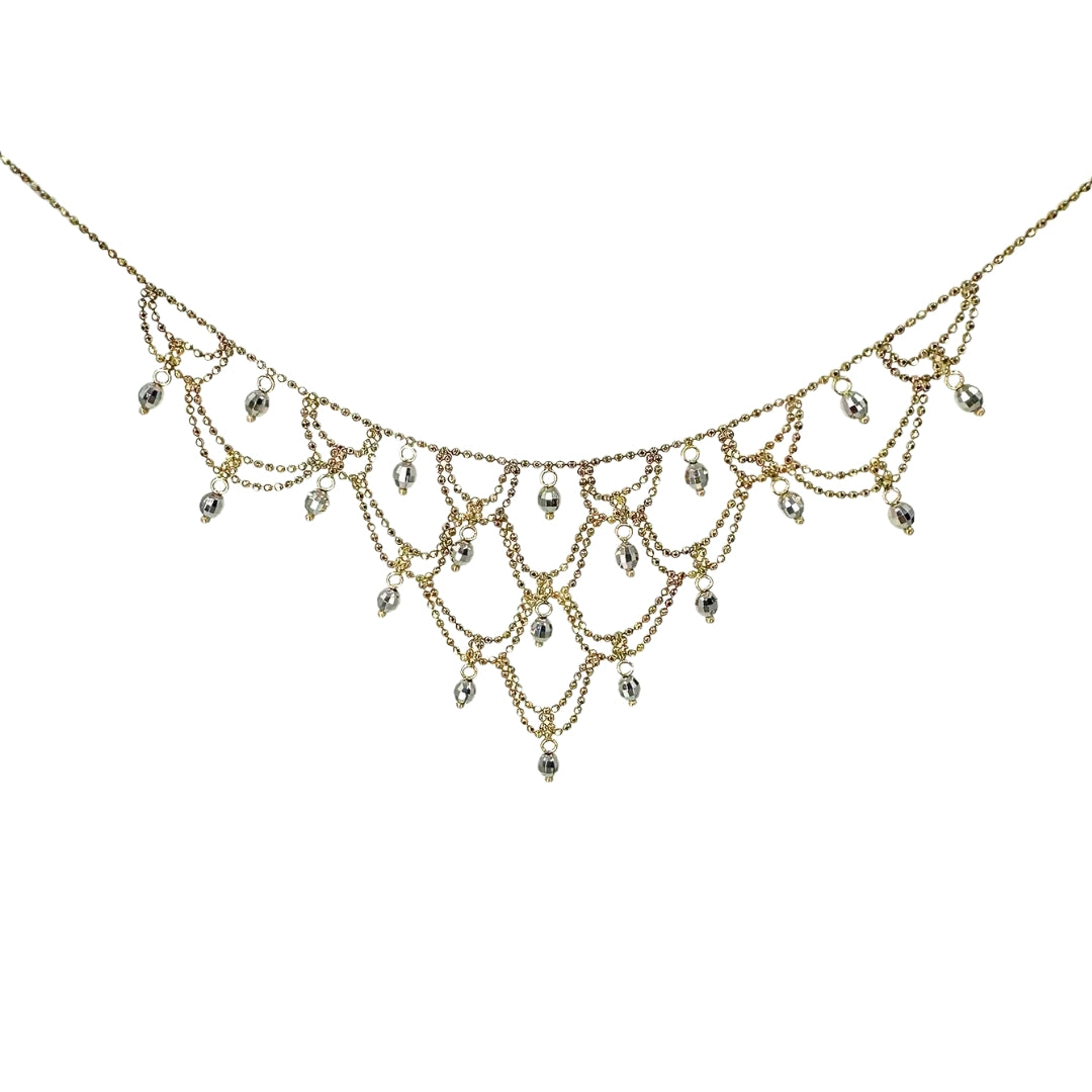 Two Tone Diamond Cut Bib Necklace