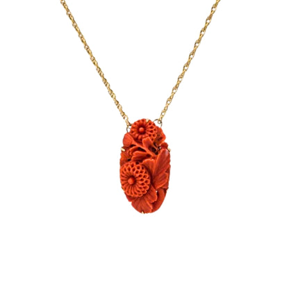 Gold Carved Coral Vintage Necklace