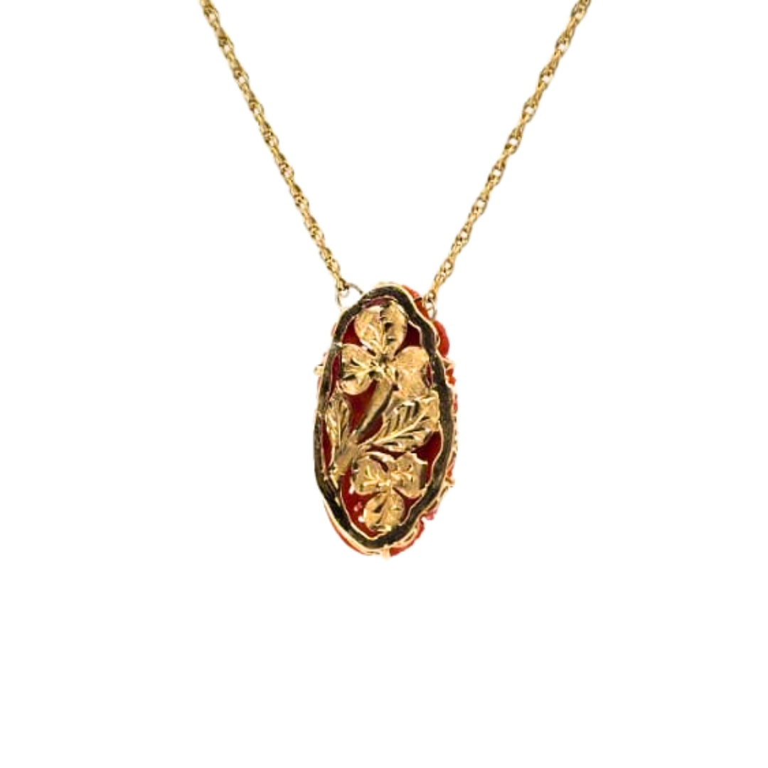 Gold Carved Coral Vintage Necklace