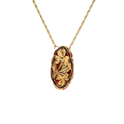 Gold Carved Coral Vintage Necklace