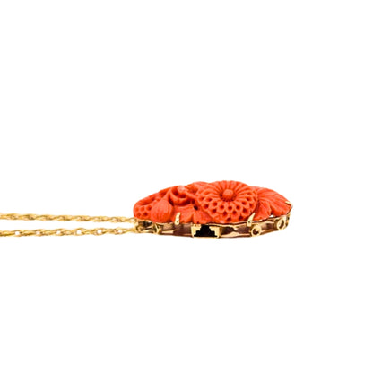 Gold Carved Coral Vintage Necklace