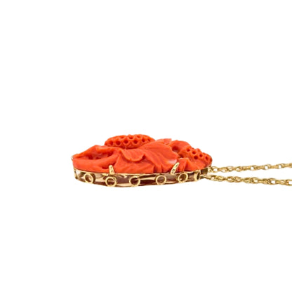 Gold Carved Coral Vintage Necklace