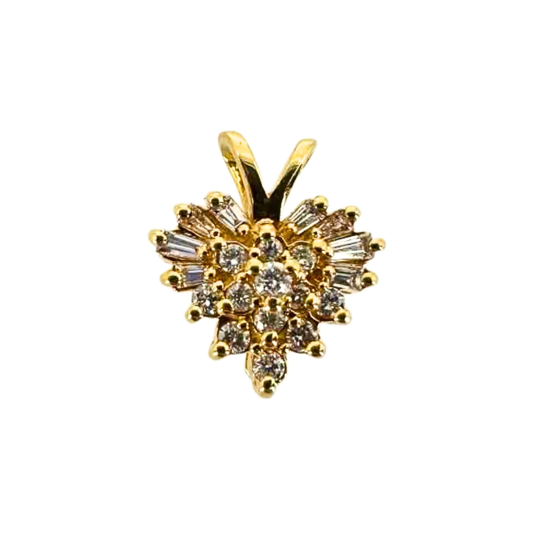 Yellow Gold Baguette Diamond Heart Pendant