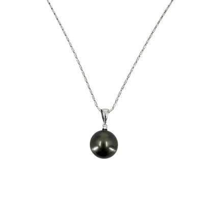 White Gold Black Tahitian Pearl Pendant