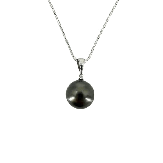 White Gold Black Tahitian Pearl Pendant