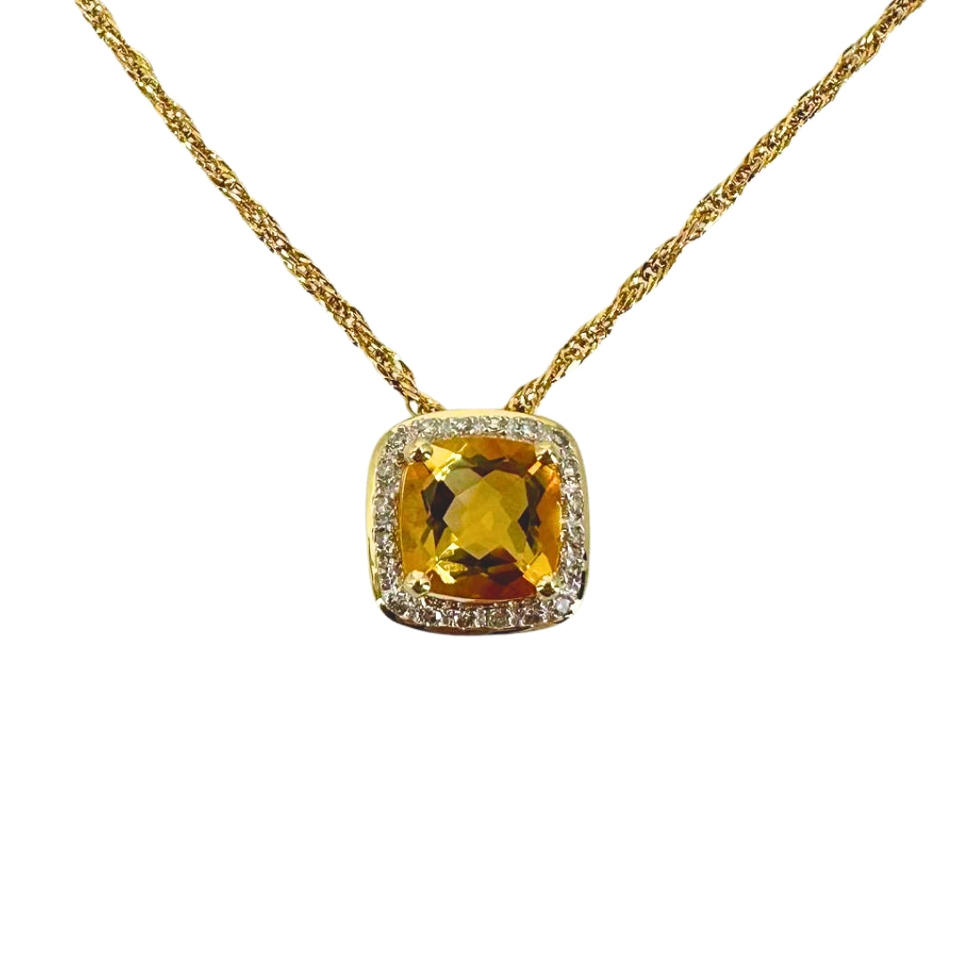 Gold Cushion Citrine Slide Pendant