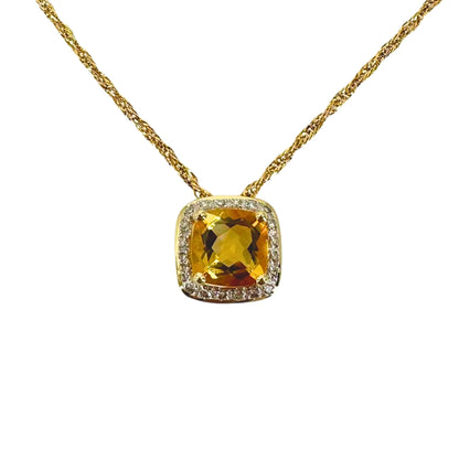 Gold Cushion Citrine Slide Pendant