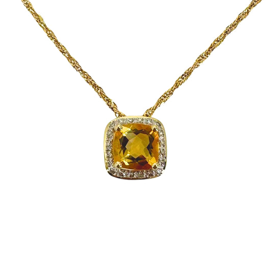 Gold Cushion Citrine Slide Pendant