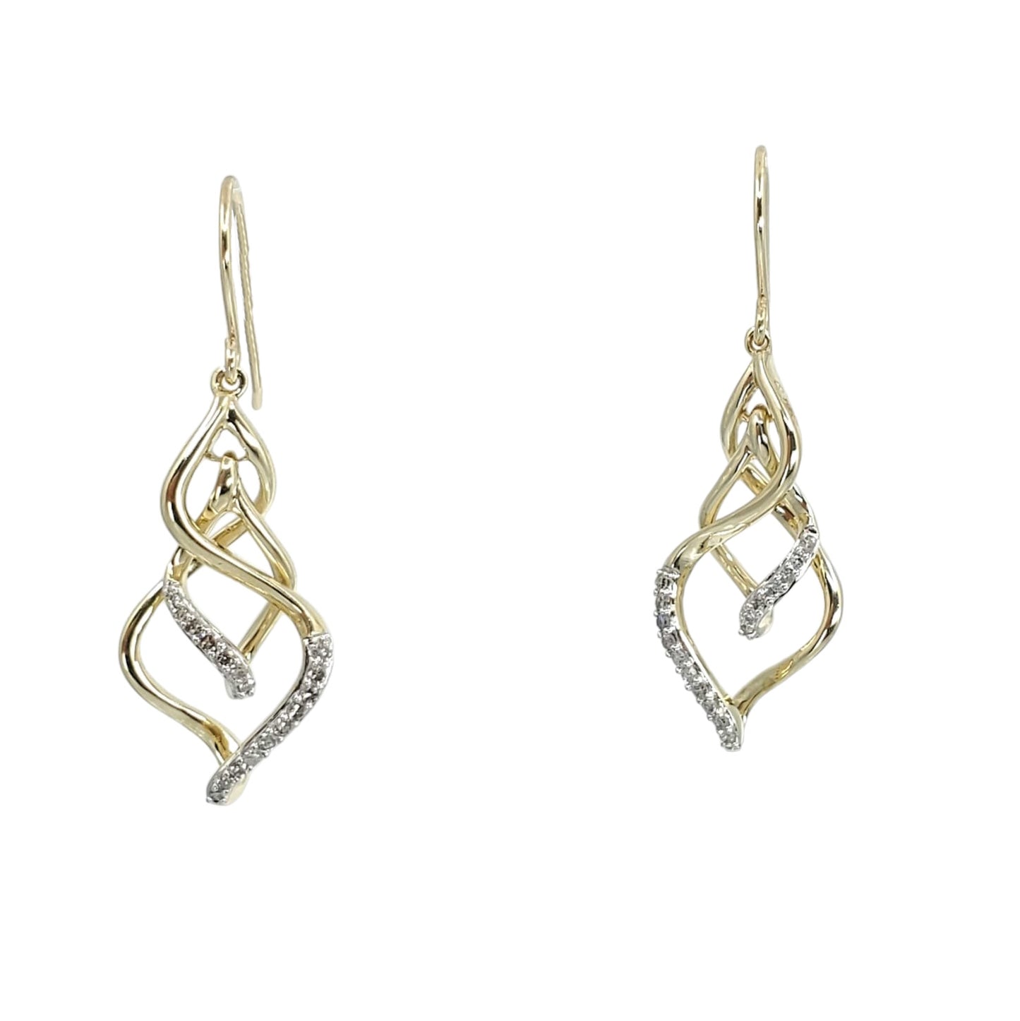 Yellow Gold Diamond Swirl Drop Earrings