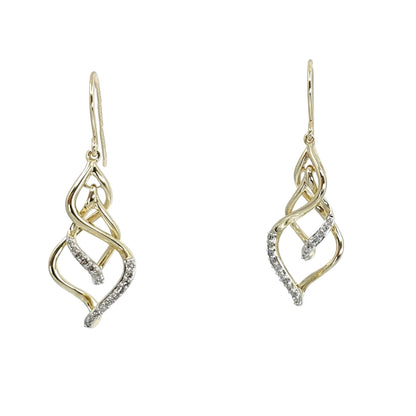 Yellow Gold Diamond Swirl Drop Earrings