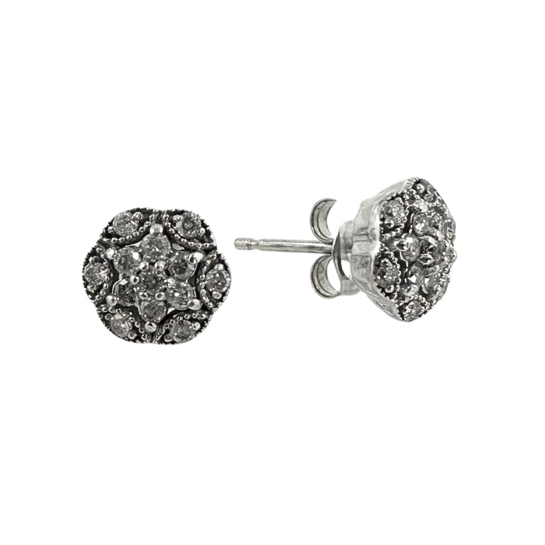 White Gold Star Cluster Diamond Earrings