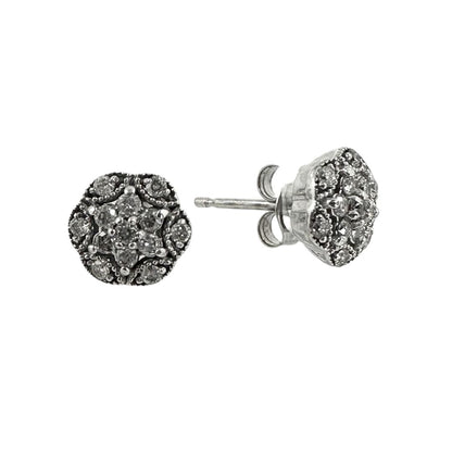 White Gold Star Cluster Diamond Earrings