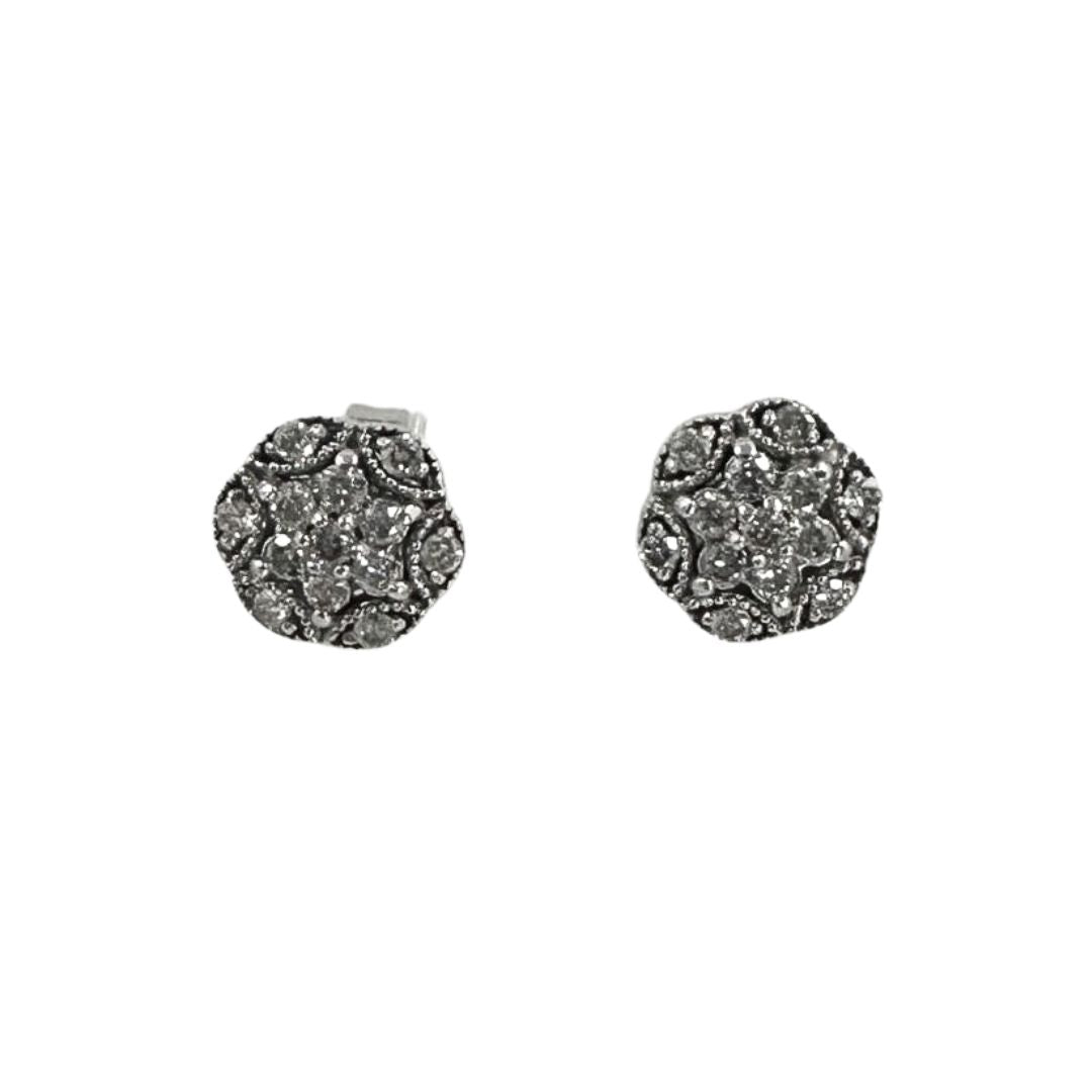 White Gold Star Cluster Diamond Earrings