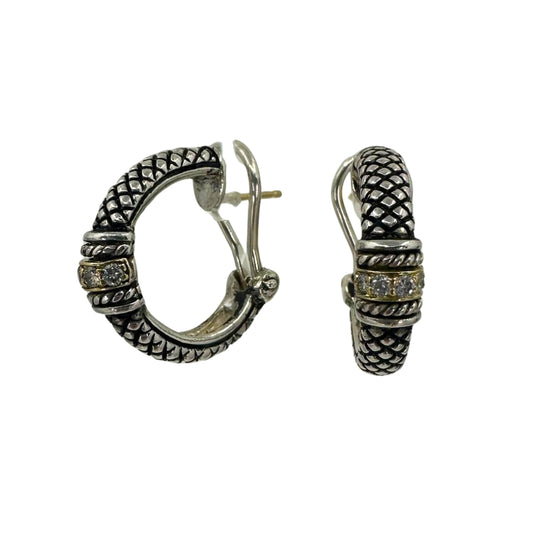 Two Tone Diamond Antiqued Hoop Earrings