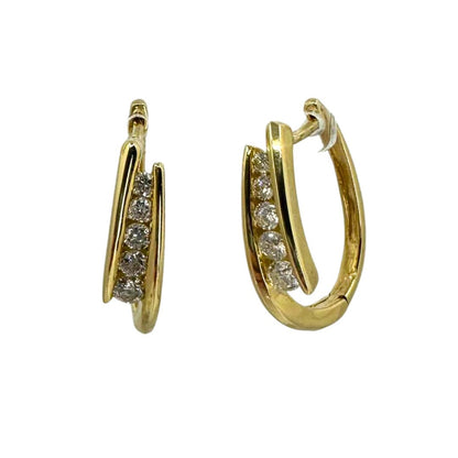 Gold Channel Set Diamond Hoops