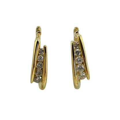 Gold Channel Set Diamond Hoops
