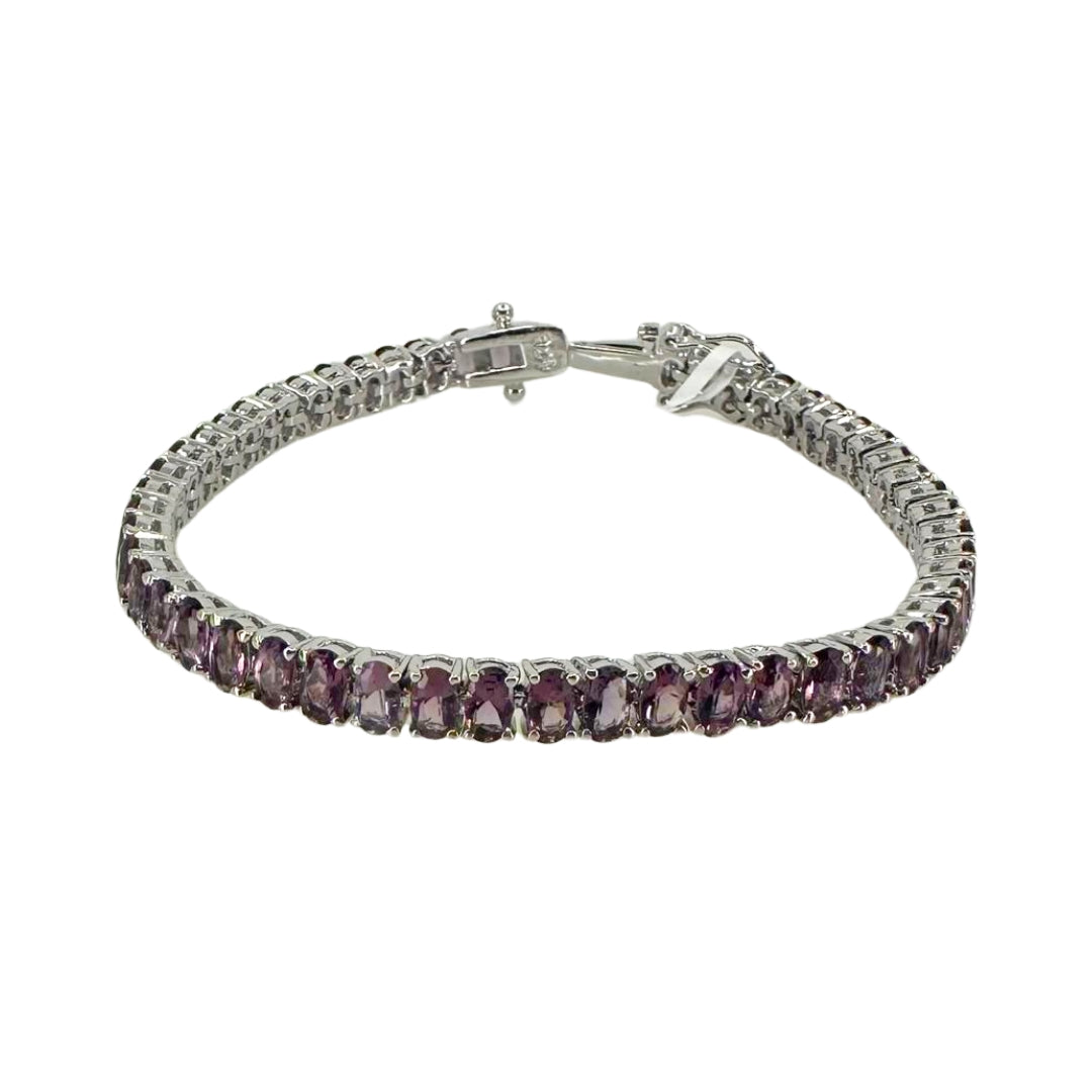 White Sterling Silver Amethyst Link Bracelet