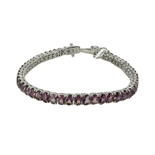 White Sterling Silver Amethyst Link Bracelet