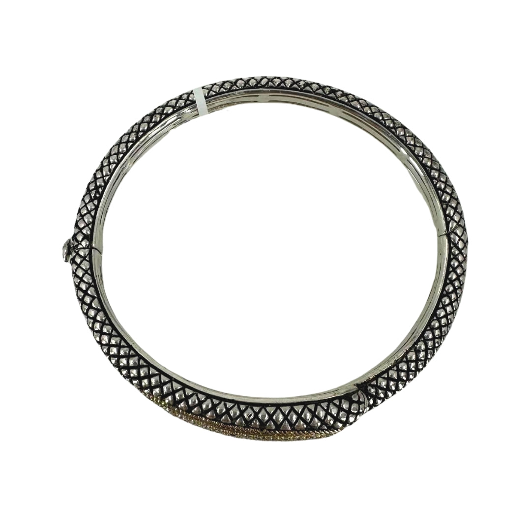 Two Tone Antiqued Diamond Bypass Bangle