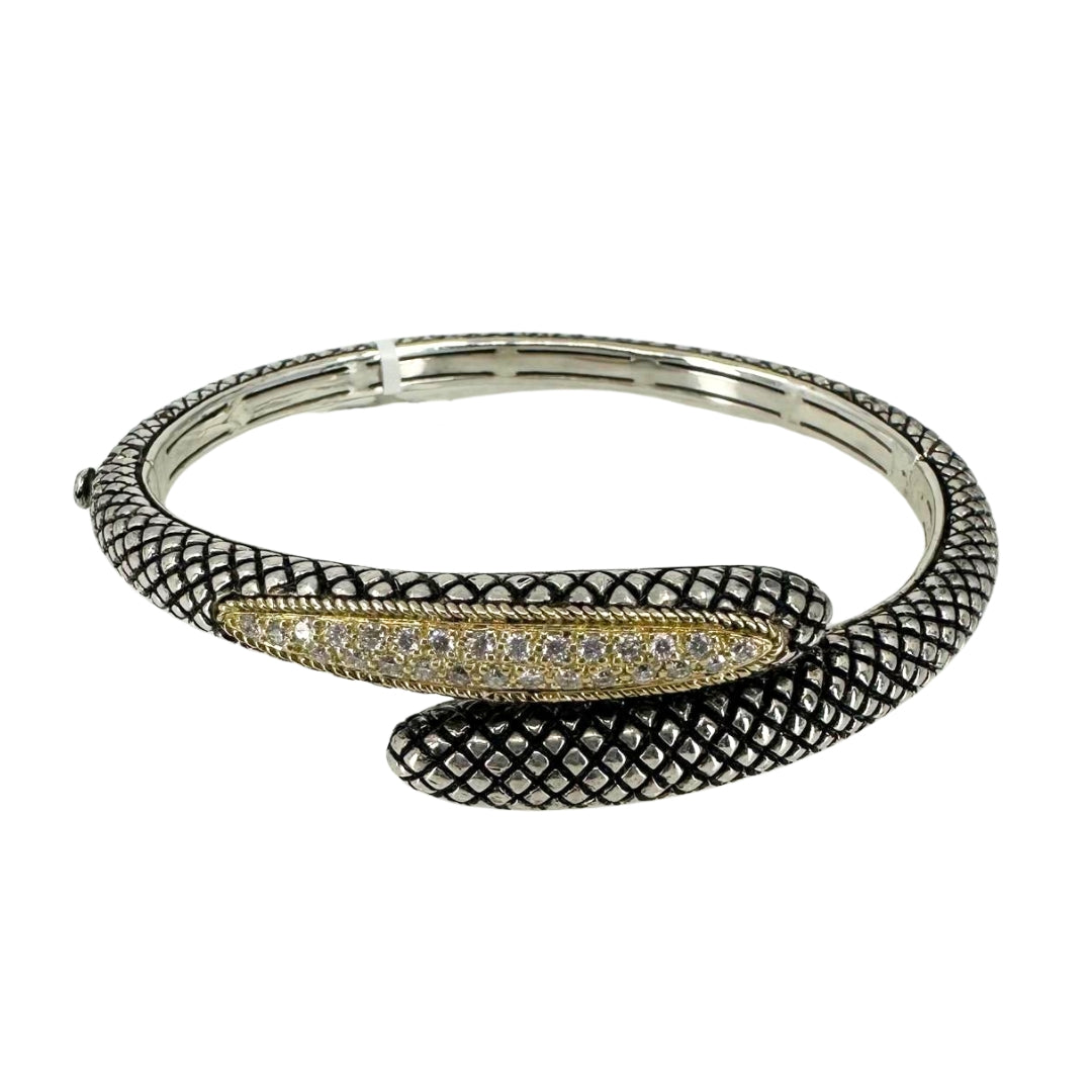 Two Tone Antiqued Diamond Bypass Bangle