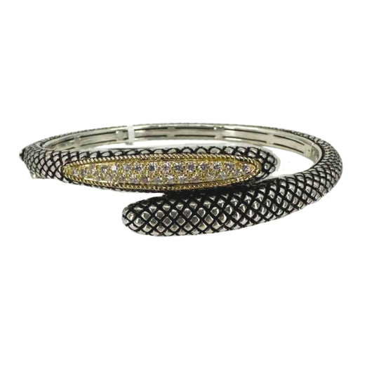 Two Tone Antiqued Diamond Bypass Bangle