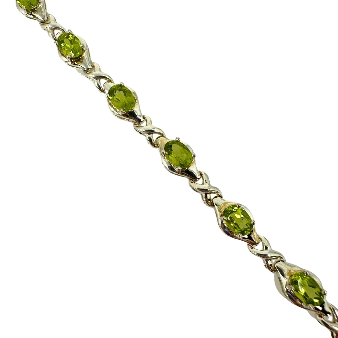 Silver Oval Peridot X Bracelet