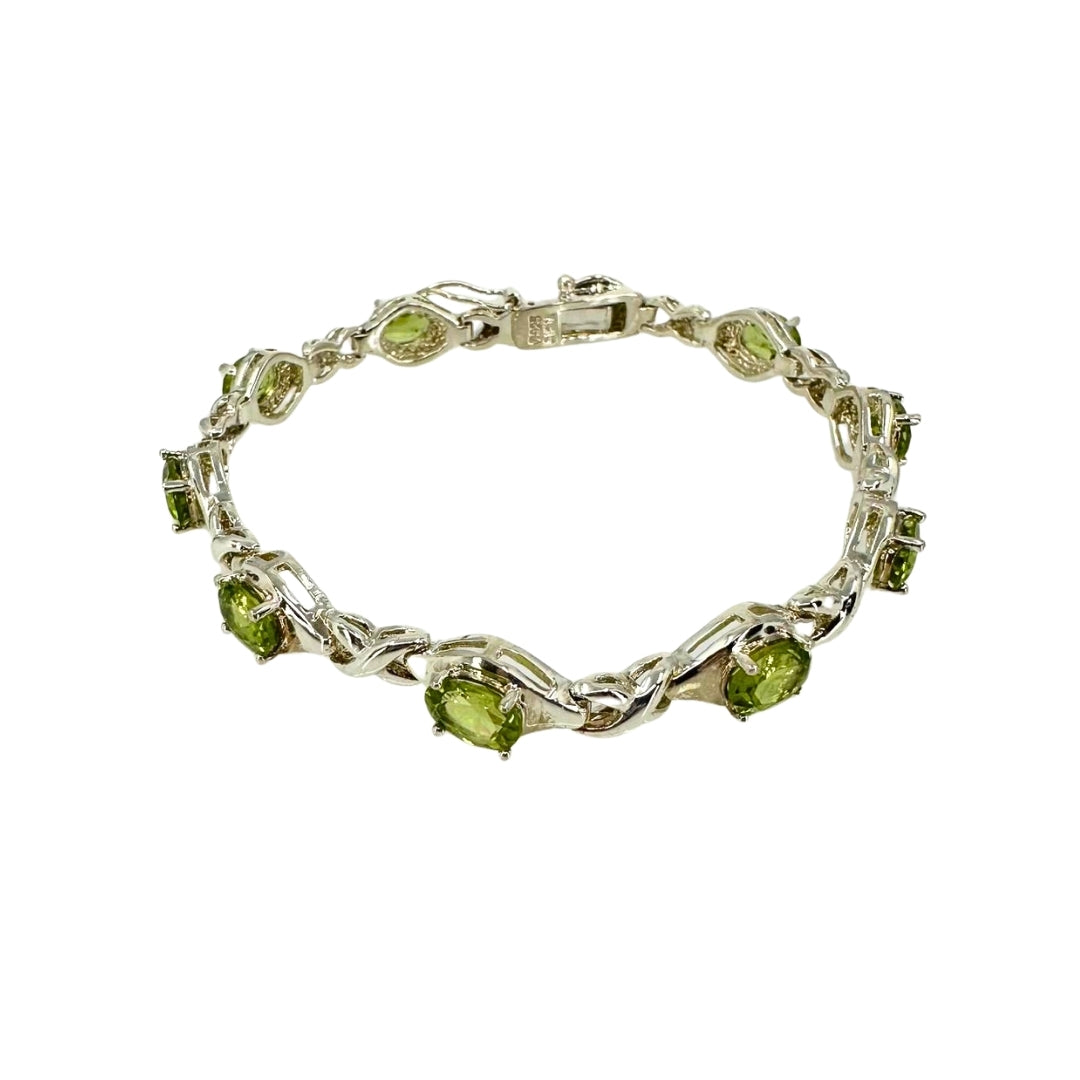 Silver Oval Peridot X Bracelet