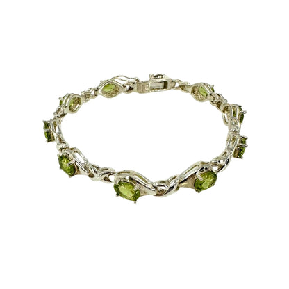 Silver Oval Peridot X Bracelet