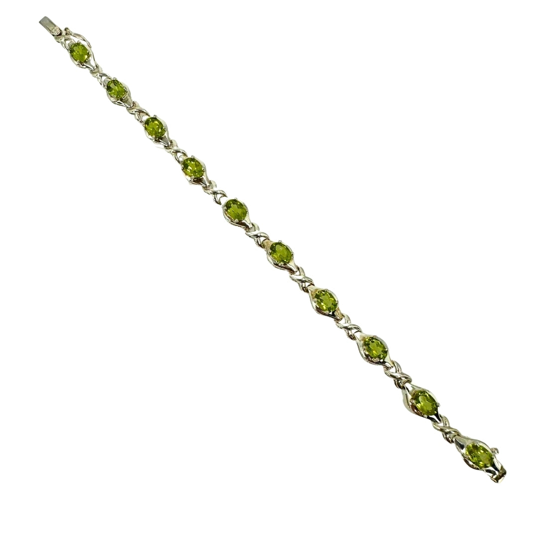 Silver Oval Peridot X Bracelet