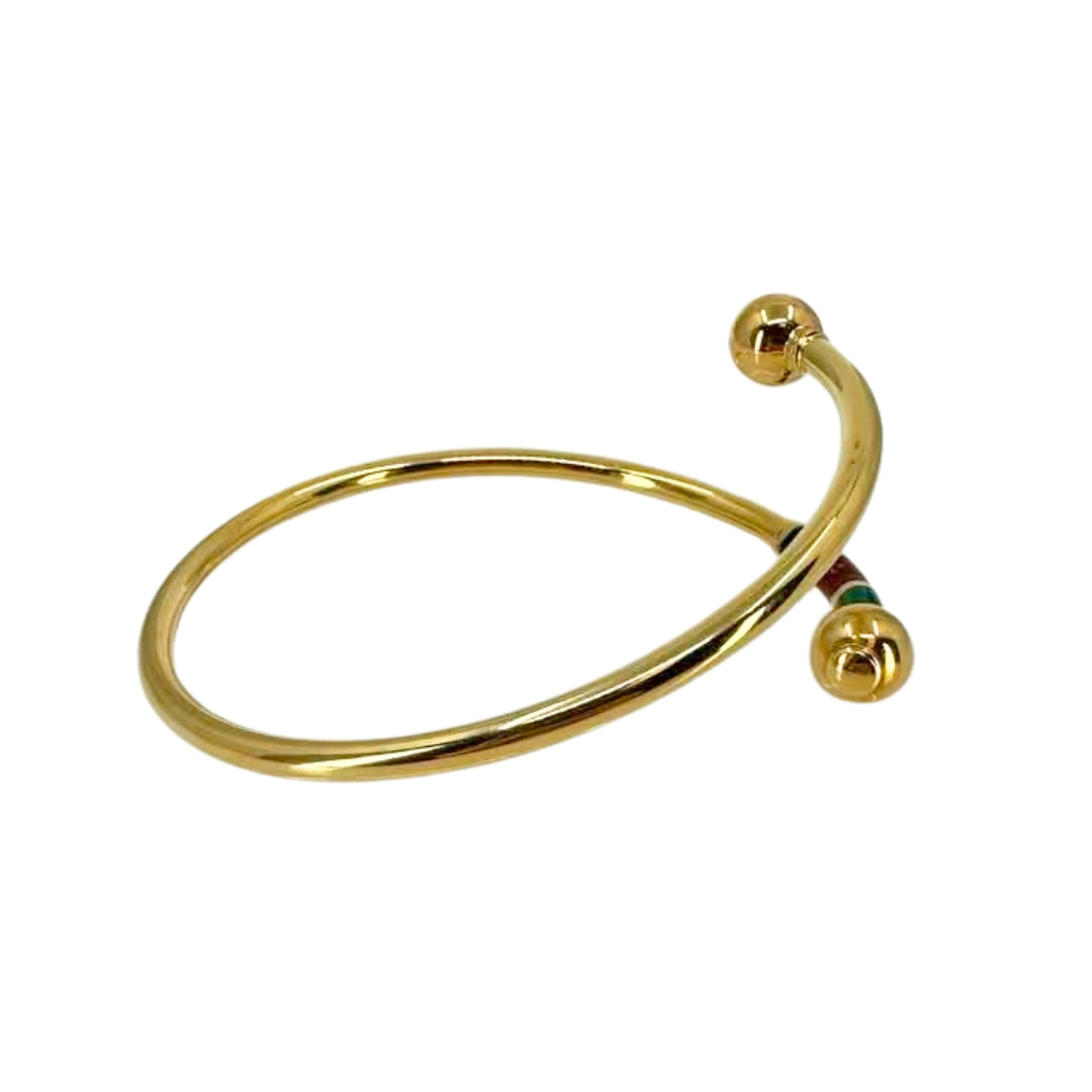 Yellow Gold Enamel Band Open Bangle Bracelet