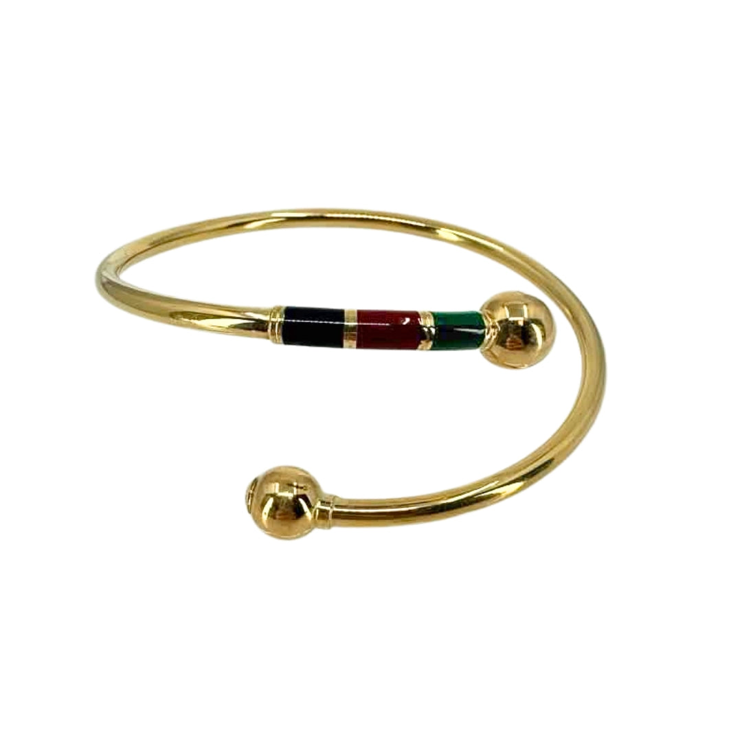 Yellow Gold Enamel Band Open Bangle Bracelet