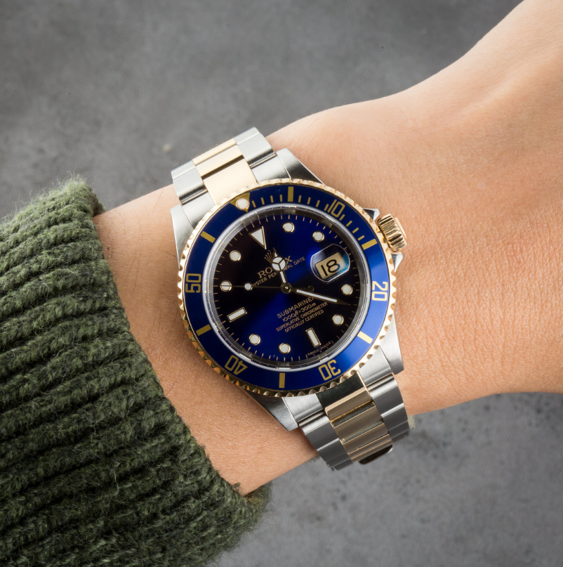 2005 Two Tone Blue Dial Rolex Submariner Watch Box and Papers