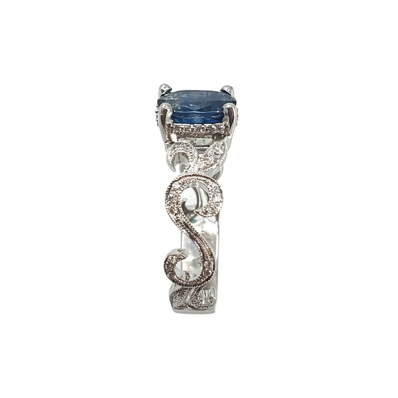 White Gold Filigree Sapphire and Diamond Ring