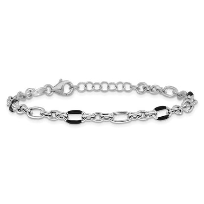 Sterling Silver Rhodium-Plated Enamel Link Bracelet