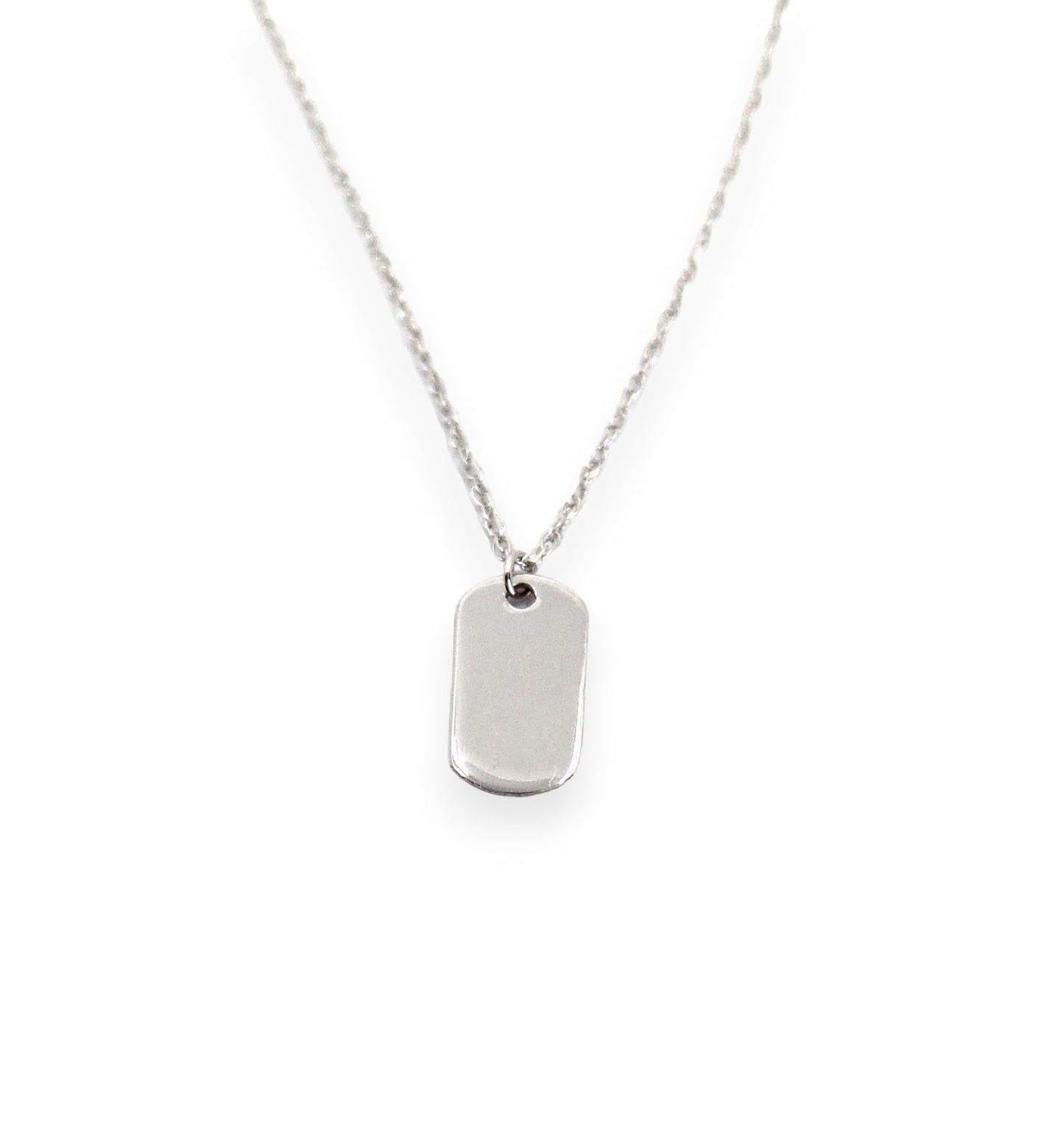 Mini Dog Tag Necklace in White Gold