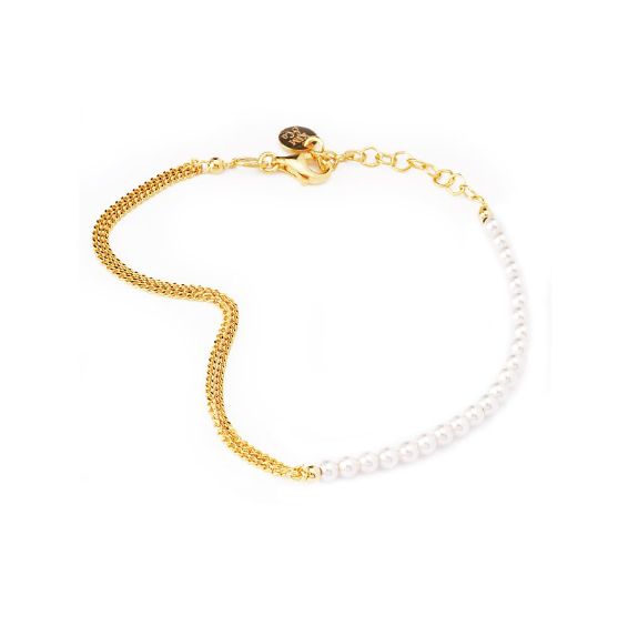 Yellow Gold over Sterling Silver Pearl Bracelet