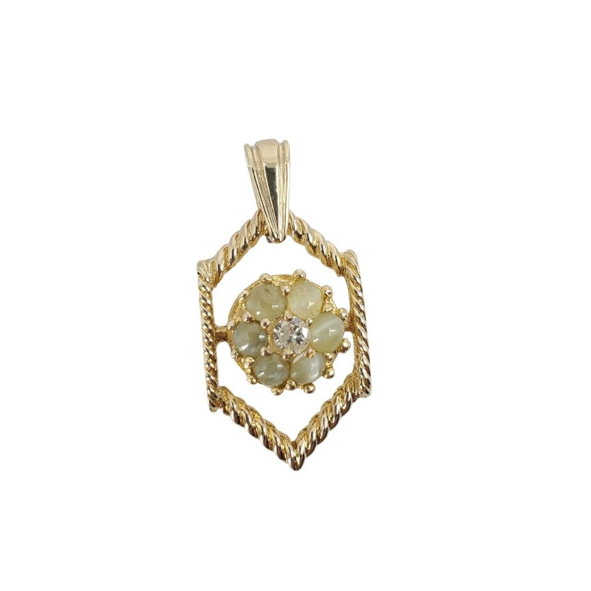 Yellow Gold Cat's Eye Chrysoberyl Cluster Pendant