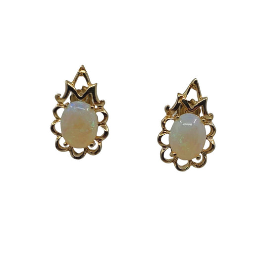 Yellow Gold Opal Stud Earrings