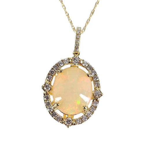 Yellow Gold Oval Opal Drop Pendant