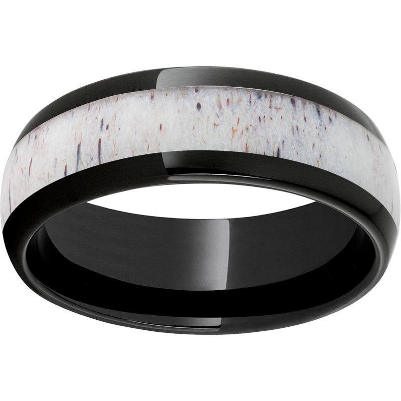 Black Ceramic Domed Wedding Band with 4MM Antler Inlay