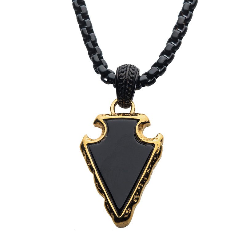 Black Agate Stone Pendant with 18 Karat Gold Plated Frame