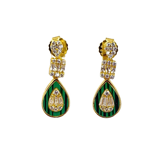 Green Malachite Pear Inlay Drop Earrings