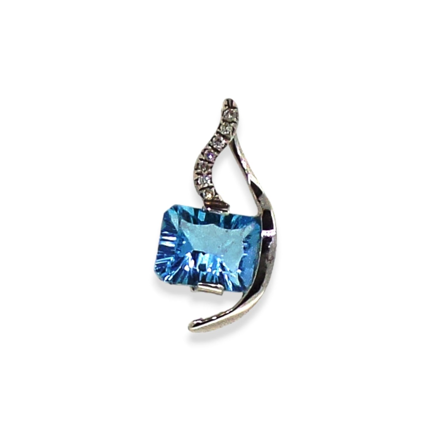 White Gold Sky Blue Topaz Swirl Pendant